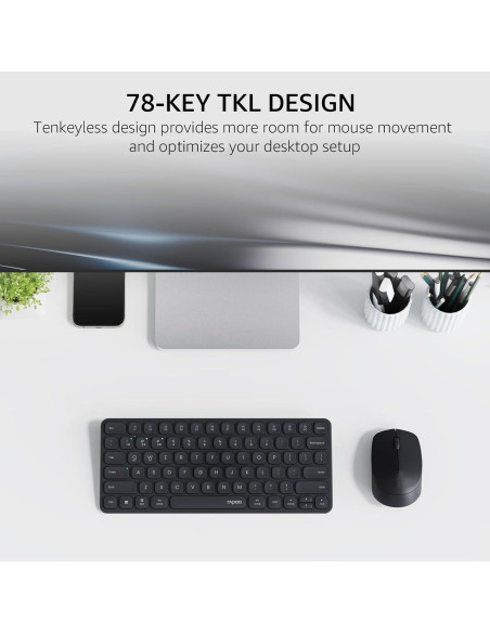 Combo Teclado y Ratón Inalámbrico Rapoo 9010M, Bluetooth 5.0, 4 Dispositivos