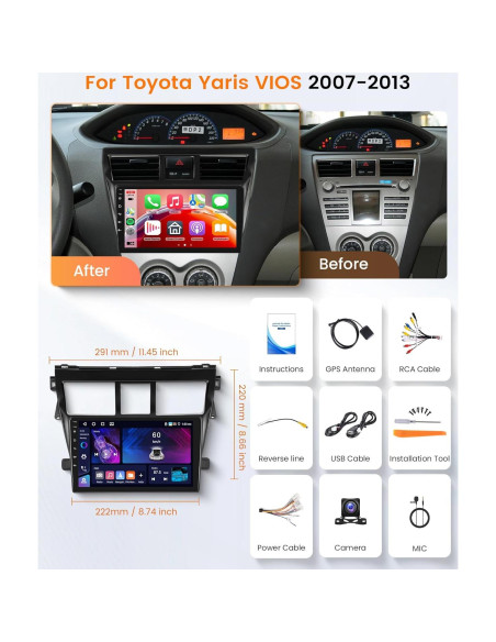 Estéreo Android 13 Rimoody 4G+64G para Toyota Yaris 2007-2013