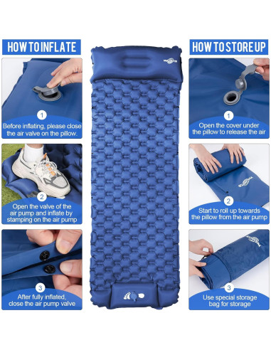 Almohadilla Inflable WANNTS para Camping 190.5x63.5cm Azul