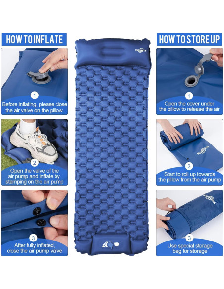 Almohadilla Inflable WANNTS para Camping 190.5x63.5cm Azul