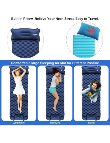 Almohadilla Inflable WANNTS para Camping 190.5x63.5cm Azul