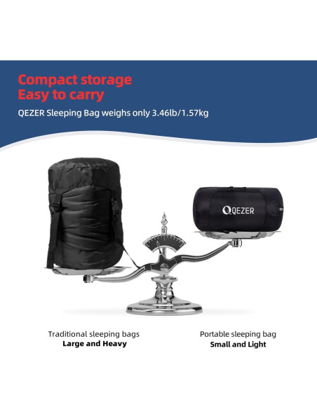 Saco de Dormir QEZER de Plumas 0C XL para 2 Personas