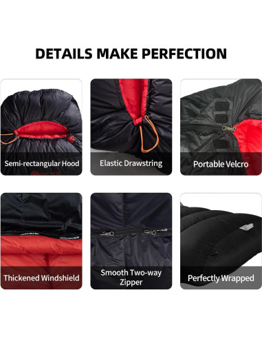 Saco de Dormir QEZER de Plumas 0C XL para 2 Personas