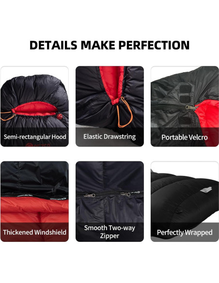 Saco de Dormir QEZER de Plumas 0C XL para 2 Personas