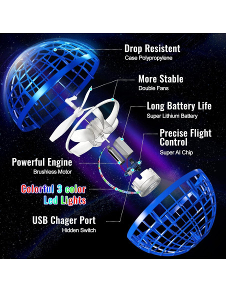 Bola Orbital Voladora Dhapy Azul - Paquete de 2, Juguete Flotante
