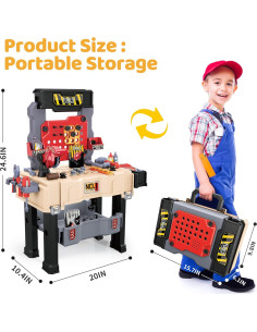 Banco de herramientas para niños Honeystar 65 piezas caqui 2