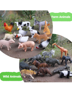 Juego de Juguetes de Animales RCOMG 24 Piezas Granja y Safari 2