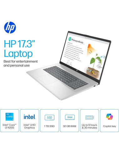 HP Portátil 17.3" i3-8 Núcleos 32GB RAM 1TB SSD Windows 11 Pro