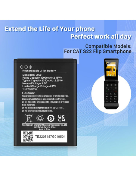 Batería de Reemplazo KOOAQQ BTE-2000 3200mAh para CAT S22