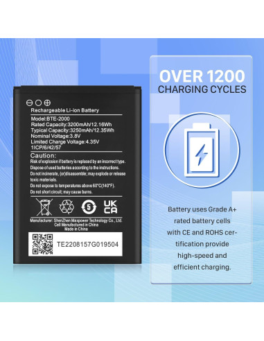 Batería de Reemplazo KOOAQQ BTE-2000 3200mAh para CAT S22