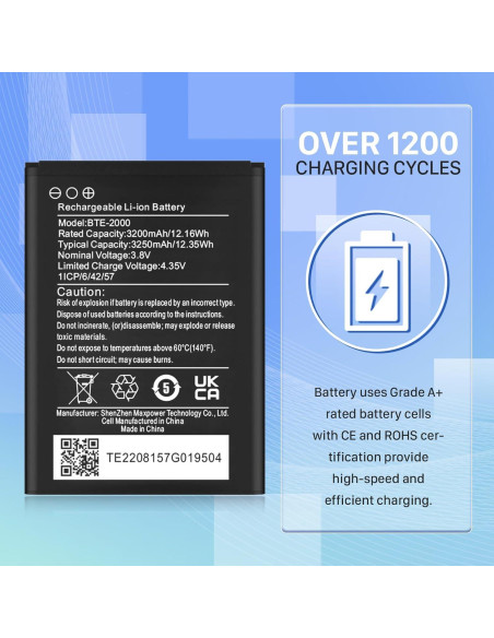 Batería de Reemplazo KOOAQQ BTE-2000 3200mAh para CAT S22