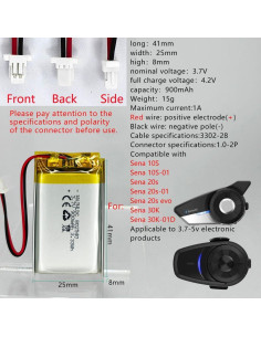 Batería de Litio 3.7V 900mAh HXJN para Sena 10S 20S 30K 2