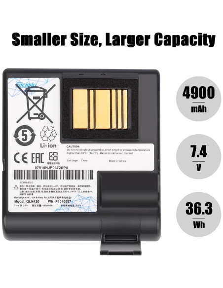 Batería Li-Ion 4900mAh para Zebra QLN420 ZQ630