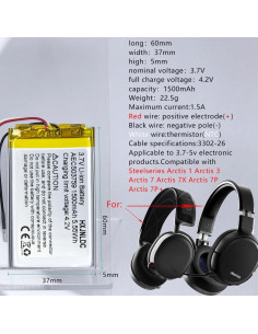 Batería de polímero de litio 3.7V 1500mAh AEC503759 para Steelseries Arctis 2