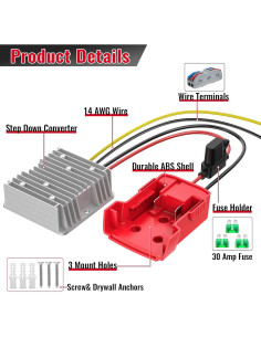 Convertidor de Voltaje Azocek 18V a 12V 20A con Fusible 2