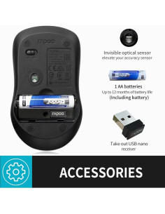 Ratón Inalámbrico Silencioso Rapoo 1680, 1000 DPI, Negro 2