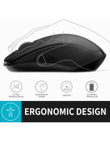 Ratón Inalámbrico Silencioso Rapoo 1680, 1000 DPI, Negro