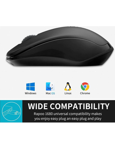 Ratón Inalámbrico Silencioso Rapoo 1680, 1000 DPI, Negro
