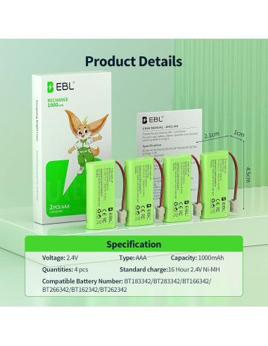 Batería Ni-MH EBL BT183342 1000mAh Compatible Teléfonos