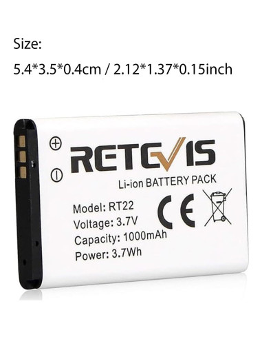 Batería Retevis Li-ion 3.7V 1000mAh para Walkie Talkies RT22 RT22S RT15 RT19 (5 Piezas)