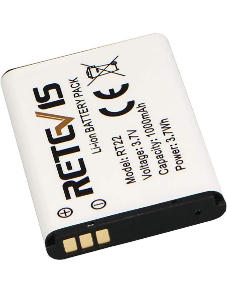 Batería Retevis Li-ion 3.7V 1000mAh para Walkie Talkies RT22 RT22S RT15 RT19 (5 Piezas)