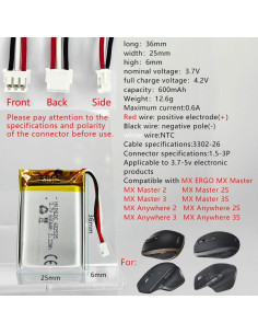 Batería recargable 3.7V 600mAh HXJN 602535 para Logitech 2