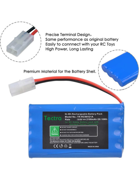 Batería Recargable NiMH Tectra 9.6V 2100mAh para Coche RC