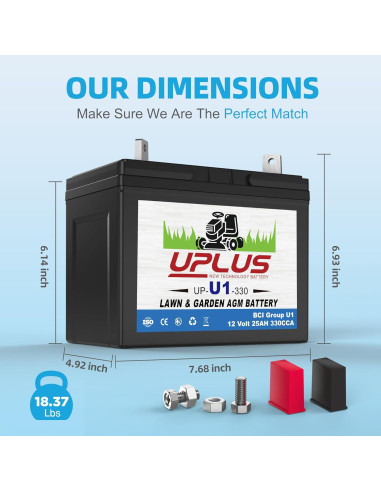 Batería AGM UPLUS U1 12V 330CCA para Cortacésped y Tractores