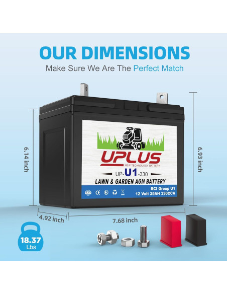 Batería AGM UPLUS U1 12V 330CCA para Cortacésped y Tractores