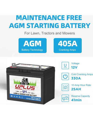 Batería AGM UPLUS U1 12V 330CCA para Cortacésped y Tractores