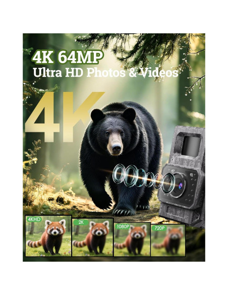 Cámara de sendero solar MAXDONE 4K 64MP WiFi IP66