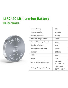 Batería recargable EEMB LIR2450 3.7V 120mAh 5.3g 2