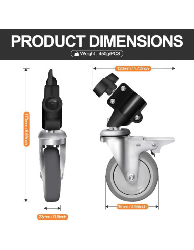 Ruedas de Soporte de Luz Profesional Wellmaking WM-3 - 3 Paquetes