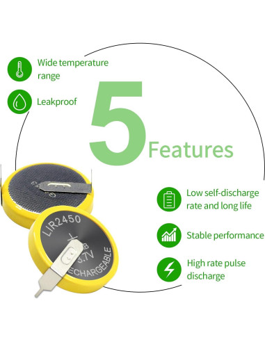 Batería Recargable LIR2450 EEMB 120mAh 3.7V x5 con Pestañas