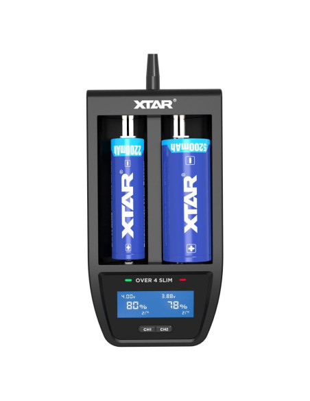 Cargador Rápido XTAR Over 4 Slim 12V 4.1A para Baterías 18650-26650