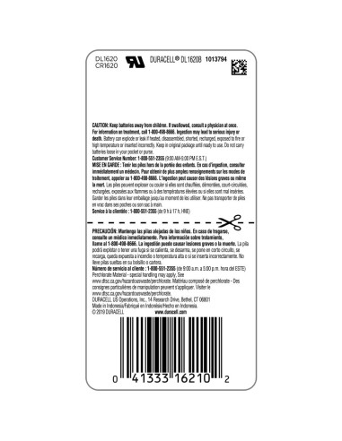 Batería de Moneda de Litio Duracell CR1620 3V - 1 Unidad
