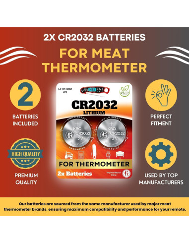 Baterías CR2032 para Termómetro de Carne Key Battery Outlet - Paquete de 2