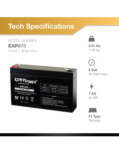 Batería de Plomo Sellada ExpertPower 6V 7AH Terminal F1 2