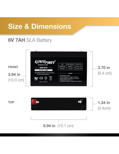 Batería de Plomo Sellada ExpertPower 6V 7AH Terminal F1
