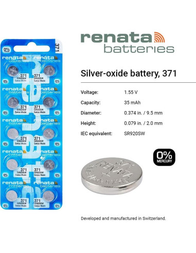 Baterías de Óxido de Plata Renata 371 SR920SW - 1.55V (2 Unidades)