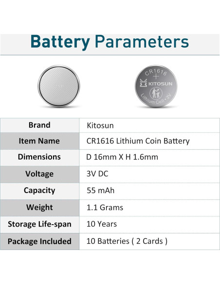 Baterías de Litio Kitosun CR1616 - Paquete de 5 Piezas 3V