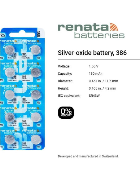 Baterías de Óxido de Plata Renata 386 SR43W - 1.55V (2 Unidades)