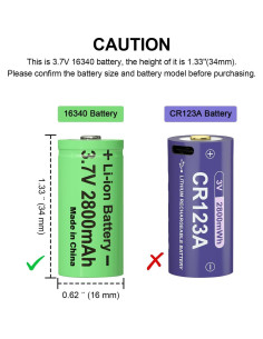 Batería Recargable 16340 3.7V 2800mAh Li-ion CBJJ - Paquete de 12 2