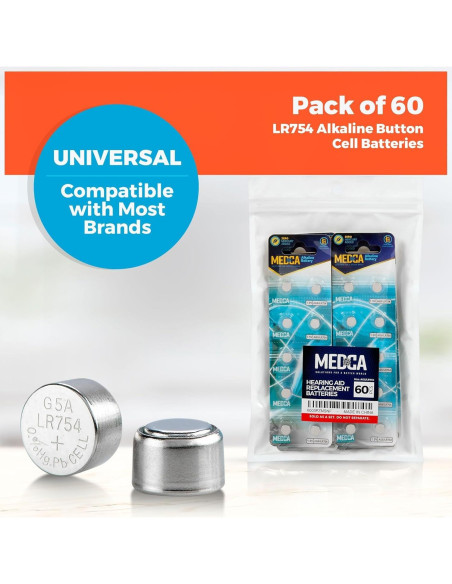 Baterías Alcalinas MEDca AG5 LR754 - Paquete de 60 - 1.5V