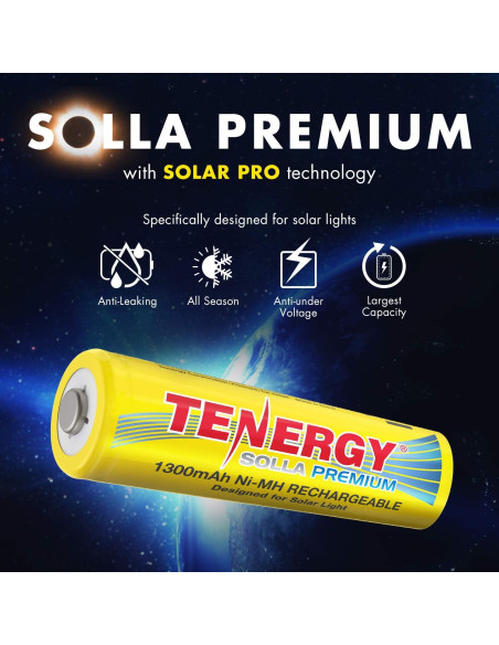 Baterías recargables AA NiMH Solla Tenergy 1300mAh - Paquete de 12
