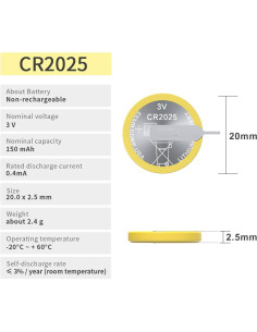 Paquete de 10 Baterías de Litio CR2025 3V EEMB con Pestañas 2