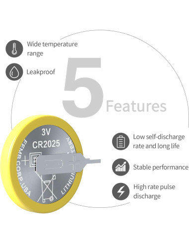 Paquete de 10 Baterías de Litio CR2025 3V EEMB con Pestañas