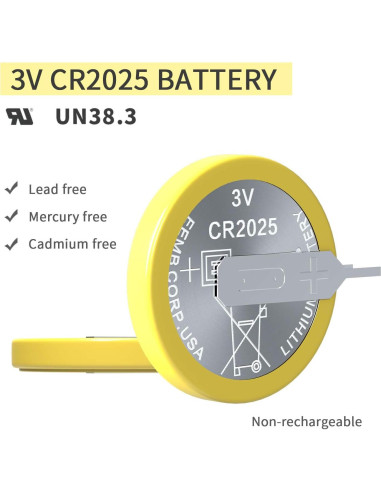 Paquete de 10 Baterías de Litio CR2025 3V EEMB con Pestañas