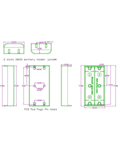 Soporte de Batería 18650 Bistook 4-Pack para PCB