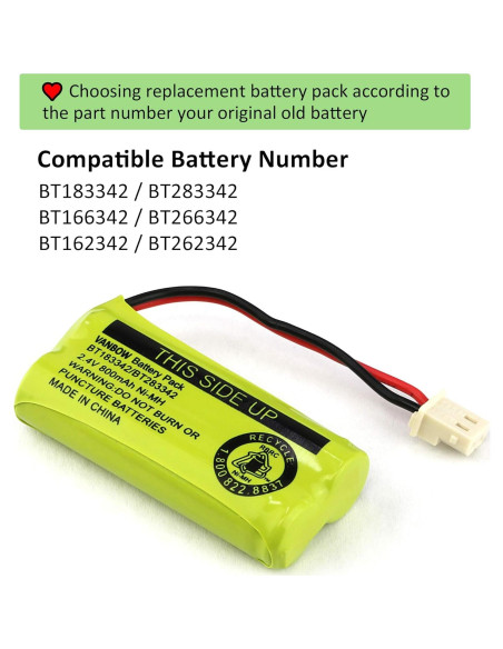 Batería Ni-MH VANBOW BT183342 800mAh Paquete 3 Compatible